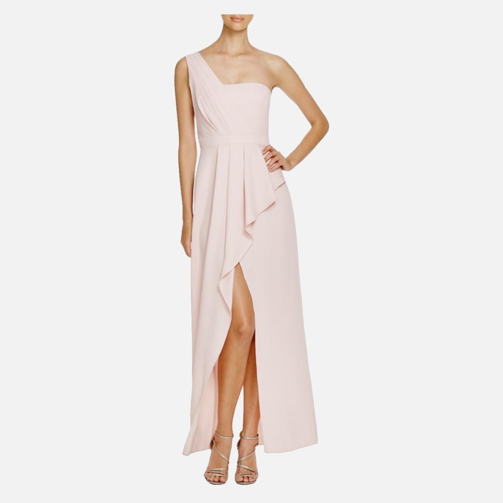 BCBG MaxAzria 'Kristine' - Pale Pink One Shoulder Ruffled Peplum Gown 8